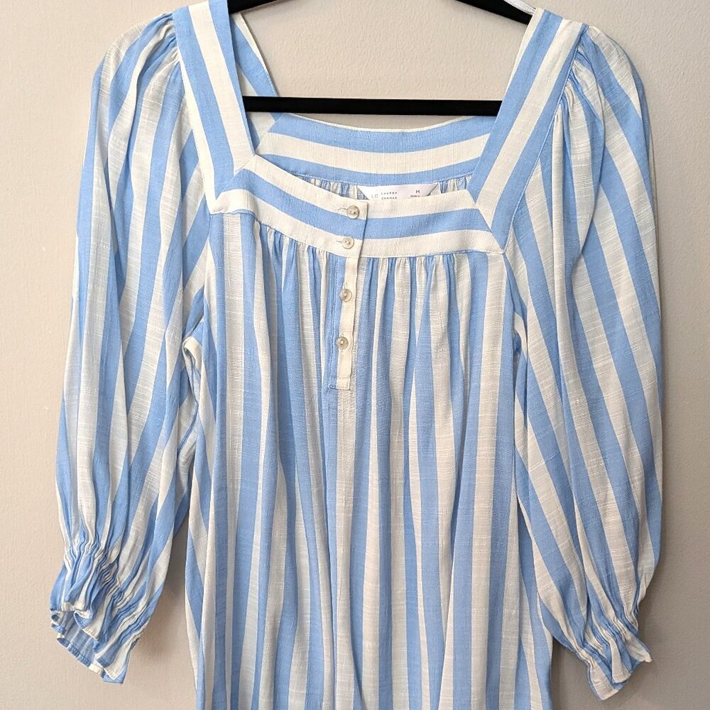 LC Lauren Conrad Women's Blue & White Striped Peasant Blouse – Size Medium